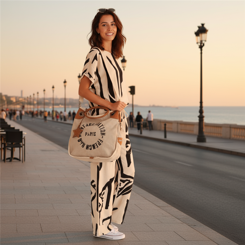 Bolso lona argollas vintage paris llavero estrella - GO