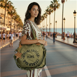 Bolso lona argollas vintage paris llavero estrella - GO