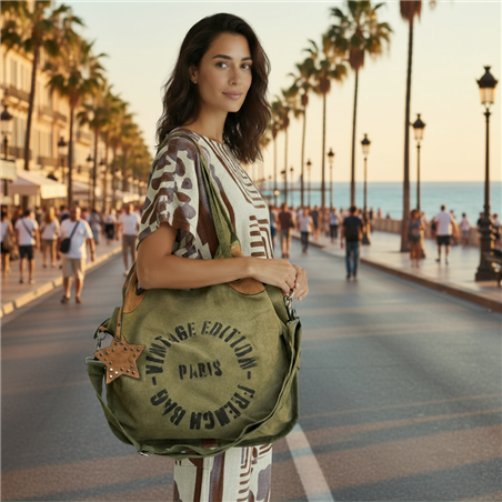 Bolso lona argollas vintage paris llavero estrella - GO