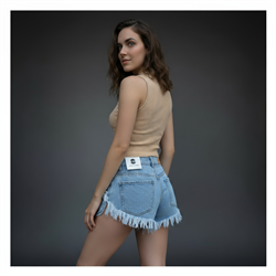 Mujer short jean tiro corto bolsillos estras - BEL