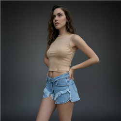 Mujer short jean tiro corto bolsillos estras - BEL