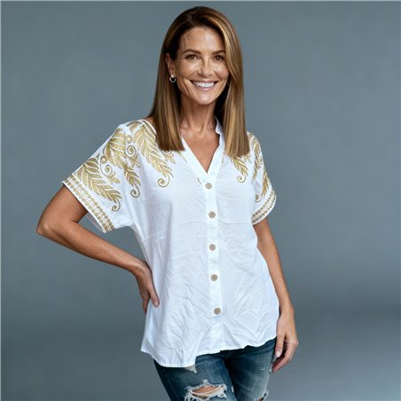 Mujer camisa poplin bordada linea italaina - IB