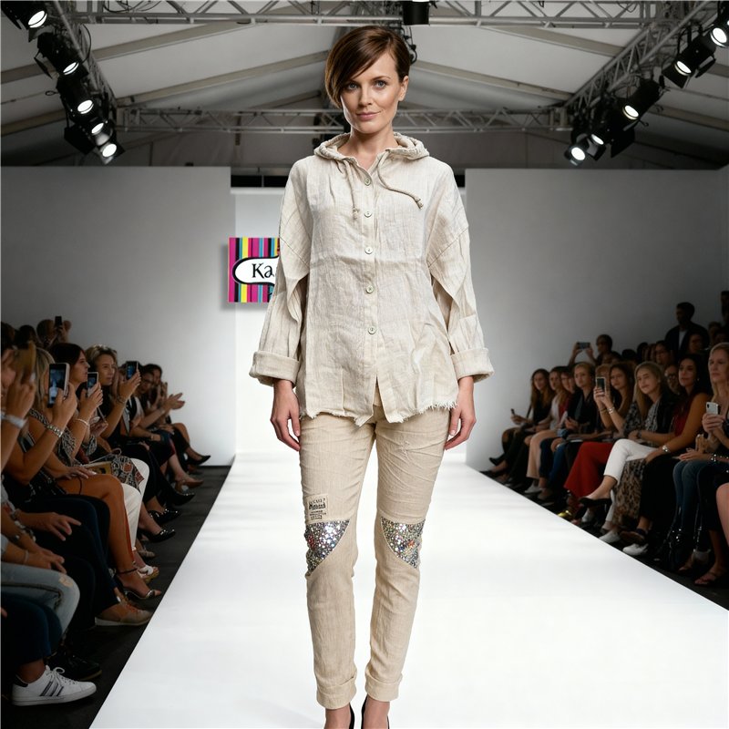 Mujer babucha lino elastizado parches lentejuelas linea italiana - IB