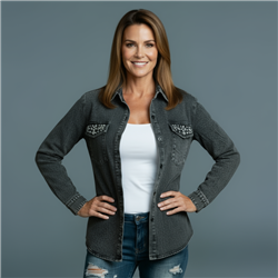 Mujer camisaco jean bolsillo piedras - FRA