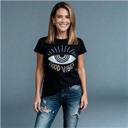 Mujer remera algodon estampa ojo brillo - FRA