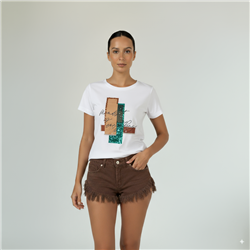 Mujer remera algodon estampa engomado estrass - FRA