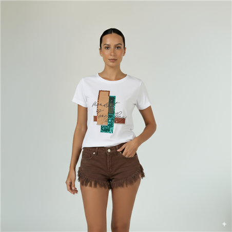 Mujer remera algodon estampa engomado estrass - FRA