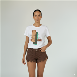 Mujer remera algodon estampa engomado estrass - FRA