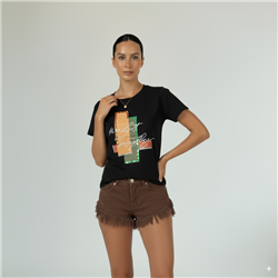Mujer remera algodon estampa engomado estrass - FRA