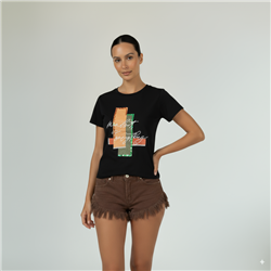 Mujer remera algodon estampa engomado estrass - FRA