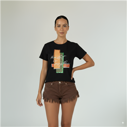 Mujer remera algodon estampa engomado estrass - FRA