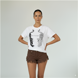 Mujer remera algodon estampa doble tigre estrass - FRA