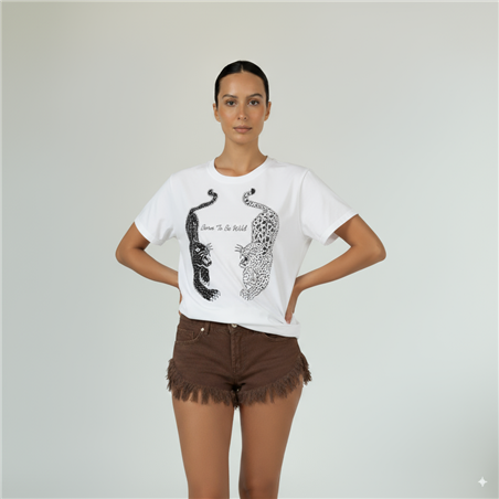 Mujer remera algodon estampa doble tigre estrass - FRA