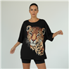 Mujer remeron algodon estampa tigre brillo linea italiana - IB