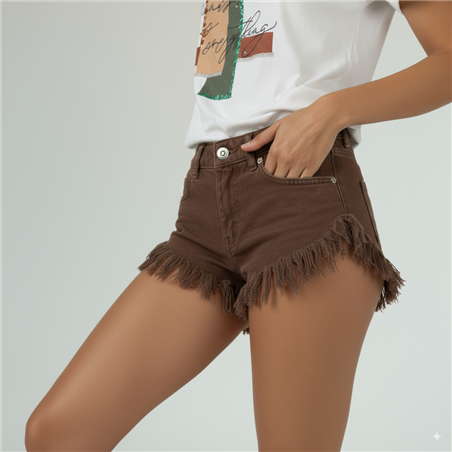 Mujer short jean tiro corto desflecado - BEL