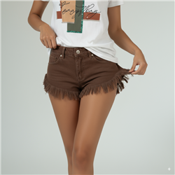 Mujer short jean tiro corto desflecado - BEL