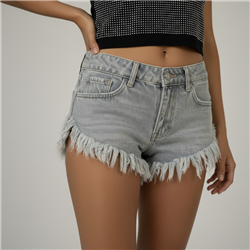 Mujer short jean tiro corto desflecado - BEL
