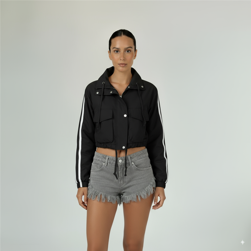 Mujer campera gabardina corta galon en mangas - FRA