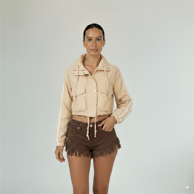 Mujer campera gabardina corta galon en mangas - FRA