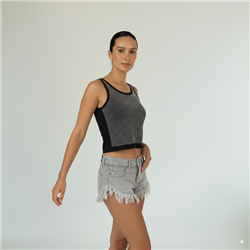 Mujer Musculosa algodon lycra corta frente estrass - FRA
