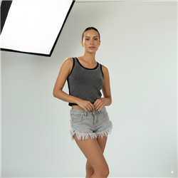 Mujer Musculosa algodon lycra corta frente estrass - FRA