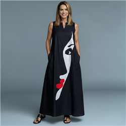 Mujer Vestido creep largo estampa rostro - FRA