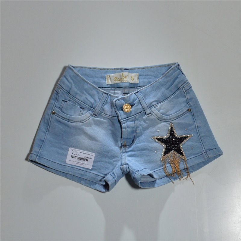 Nena short jean elastizado frente estrella brillo cadena