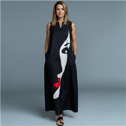 Mujer Vestido creep largo estampa rostro - FRA