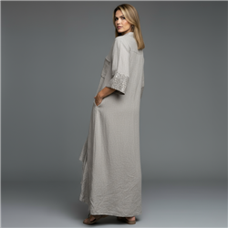 Mujer vestido lino largo frente volado lentejuelas linea italiana - IB