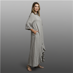 Mujer vestido lino largo frente volado lentejuelas linea italiana - IB