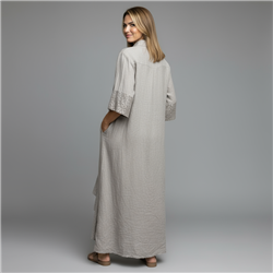 Mujer vestido lino largo frente volado lentejuelas linea italiana - IB