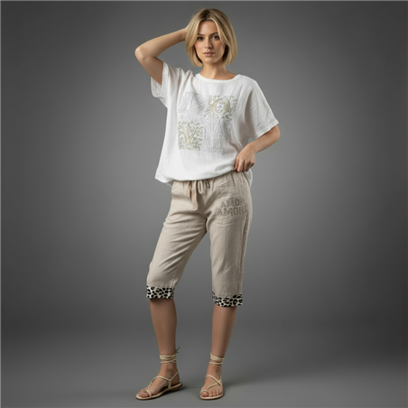 Mujer blusa lino amplia estampa brillo LOVE - OG