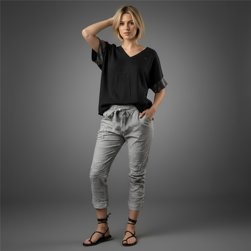 Mujer remeron tejido amplio mangas brillo linea italiana - IB