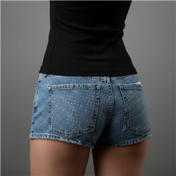 Mujer short jean tiro medio estrass - TI