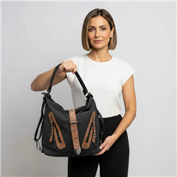 Mujer bolso lona mochila frente bolsillos cinto - GO
