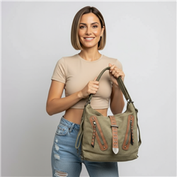 Mujer bolso lona mochila frente bolsillos cinto - GO
