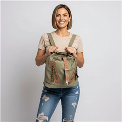 Mujer bolso lona mochila frente bolsillos cinto - GO