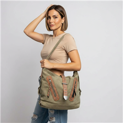 Mujer bolso lona mochila frente bolsillos cinto - GO
