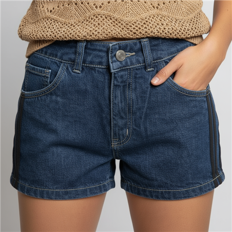 Mujer short jean combinado tiro medio ruedo  - EM
