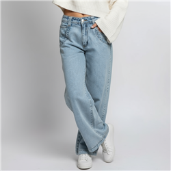 Mujer pantalon jean wide leg bolsillos bordado - EM
