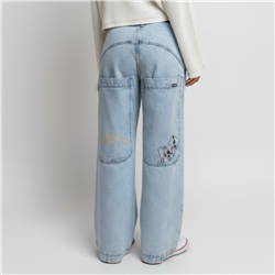Mujer pantalon jean wide leg bolsillos bordado - EM