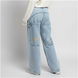 Mujer pantalon jean wide leg bolsillos bordado - EM