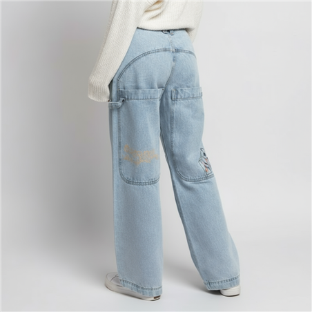 Mujer pantalon jean wide leg bolsillos bordado - EM