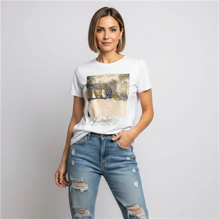 Mujer remera algodon frente brillo KINDNESS - SI