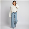 Mujer pantalon jean wide leg bolsillos bordado - EM