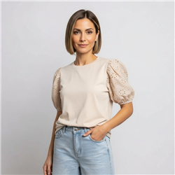 Mujer remera algodon mangas broderi - SI