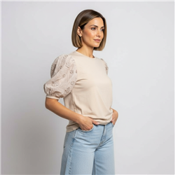 Mujer remera algodon mangas broderi - SI