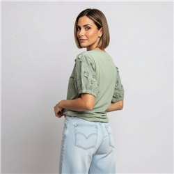 Mujer remera algodon mangas broderi - SI