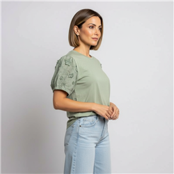 Mujer remera algodon mangas broderi - SI