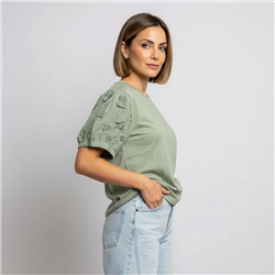 Mujer remera algodon mangas broderi - SI
